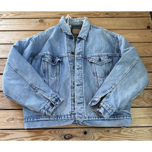 Vintage Levi’s USA Denim Trucker Jacket Large Men’s Blue Button Up Blanket Lined - Picture 1 of 8